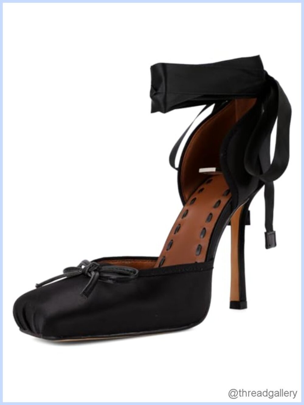 Satin Ballet Heels Square Toe Stiletto Pumps Lace-Up